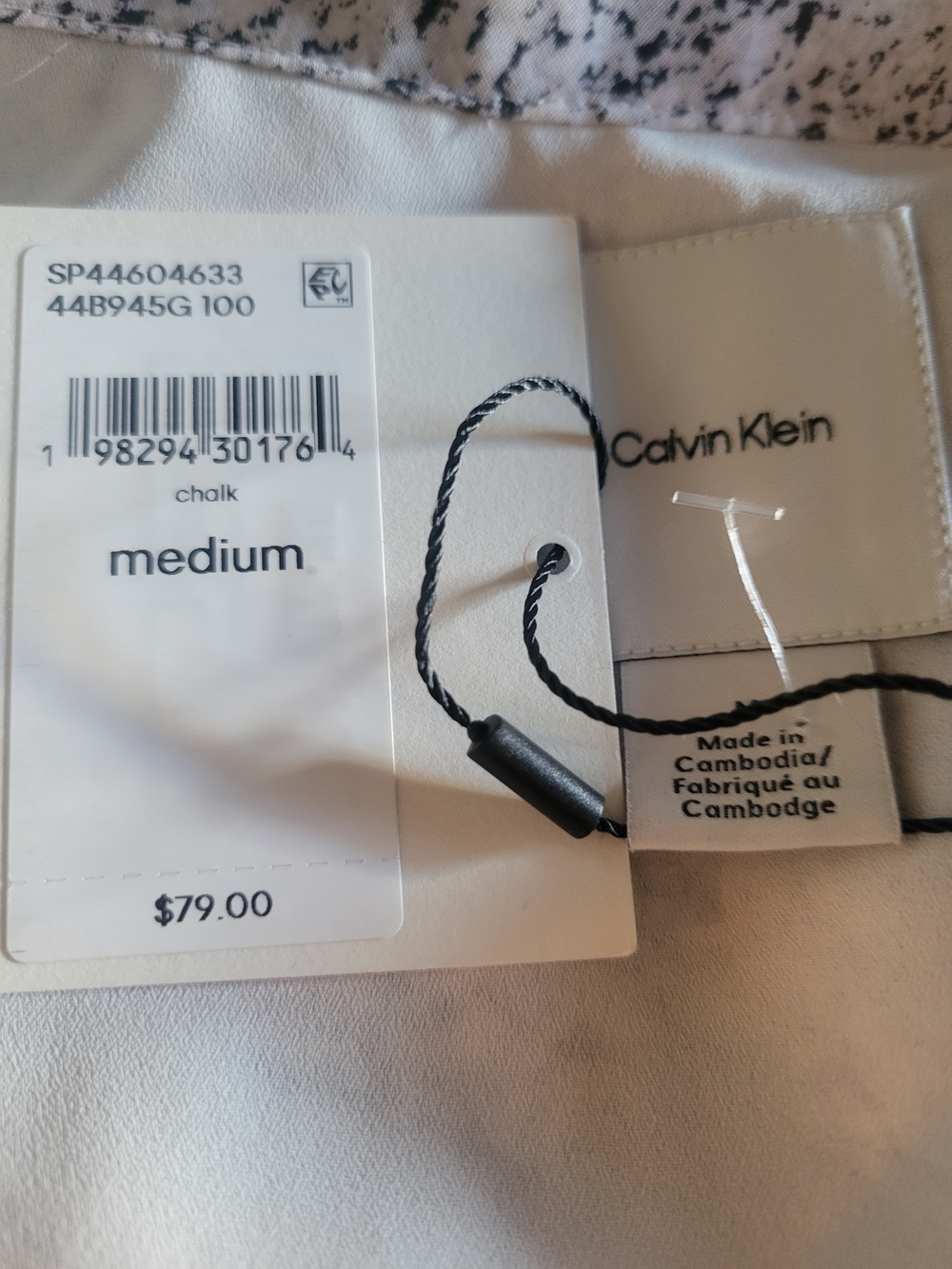 Calvin Klein Cream and Black Speckled Twist-Hem Short-Sleeve Blouse - Picture 4 of 4